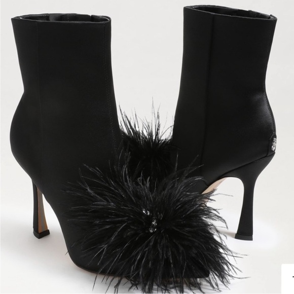 Sam Edelman Black Feathered Heeled Boots Sz 9 - Picture 3 of 16